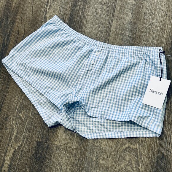 NWT Black Ibis Womens Sz XL Boxer Lounge Sleep Shorts Blue Gingham Plaid Comfort - Picture 5 of 10